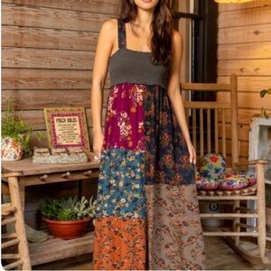Natural Life Women's Valentina Floral Patchwork Boho  Maxi Dress Size Small NWOT